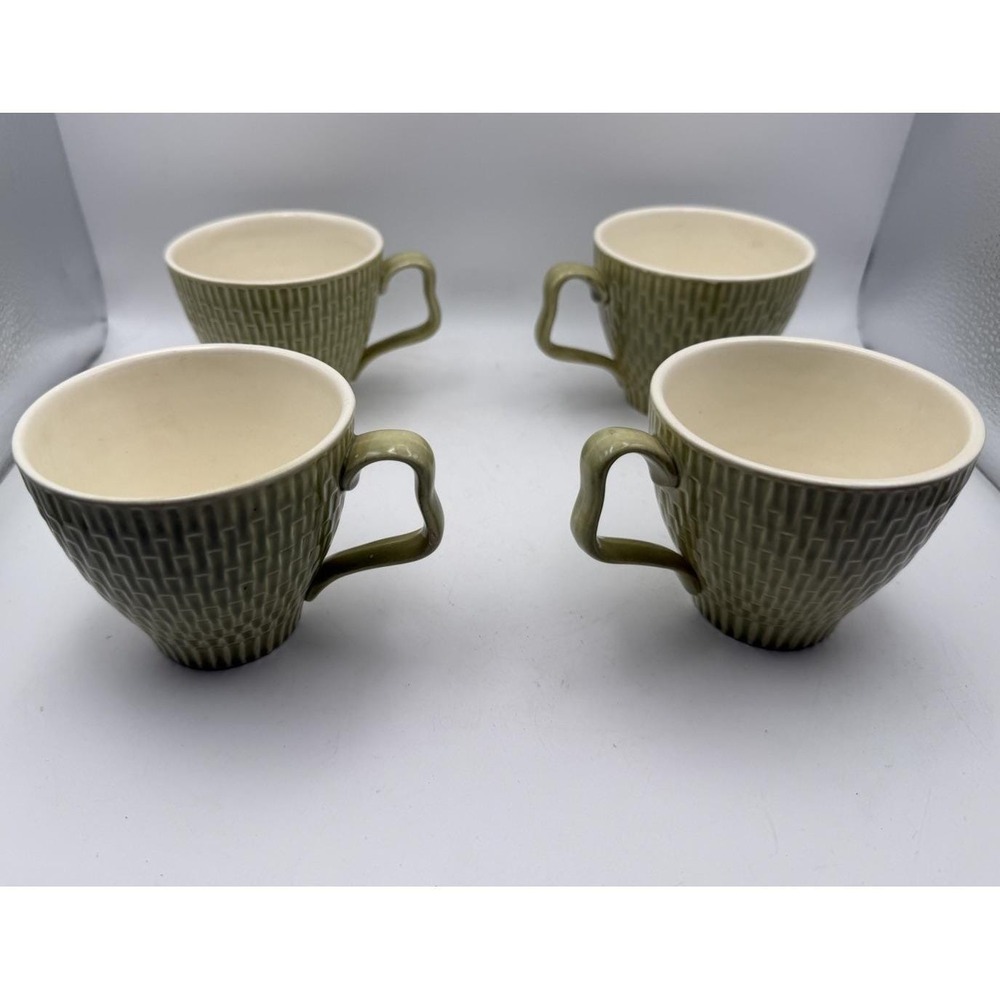Red Wing Capistrano Green Mugs Set of 4 Textured Vintage Pottery 3"